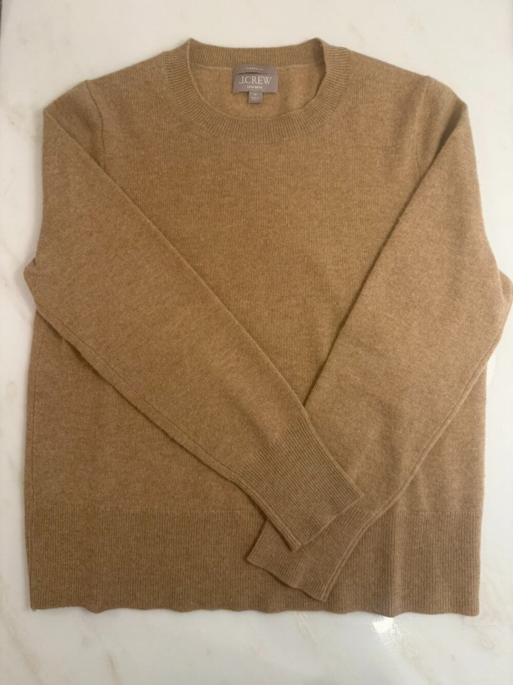 J.Crew 100% Cashmere Classic-Fit Crewneck Sweater Heather Camel Size M